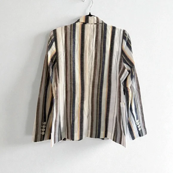 BB Dakota Striped Cotton Linen Long Sleeve Blazer with Buttons in Size Small - Picture 3 of 5